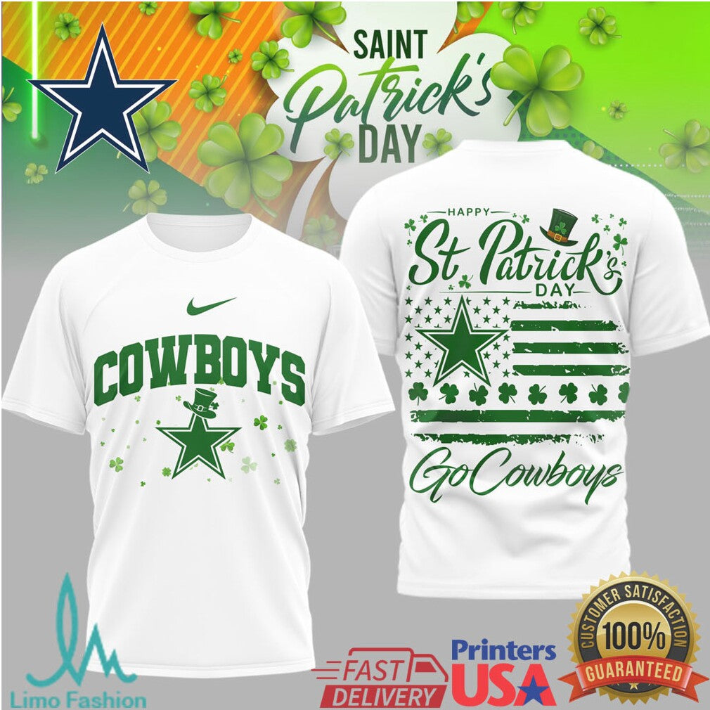 Dallas Cowboys St. Patrick'S Day Leprechaun Star Flag Tshirt - Limotees LLC