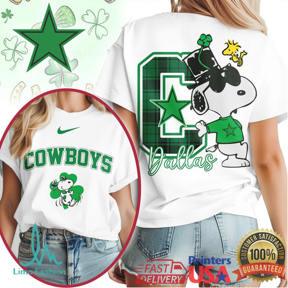 Dallas Cowboys St. Patrick's Day T Shirt Snoopy Lucky Clover Lucky Green - Limotees LLC