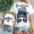 Dallas Cowboys Stoner Girl Messy Bun Weed Leaf T Shirt - Limotees LLC
