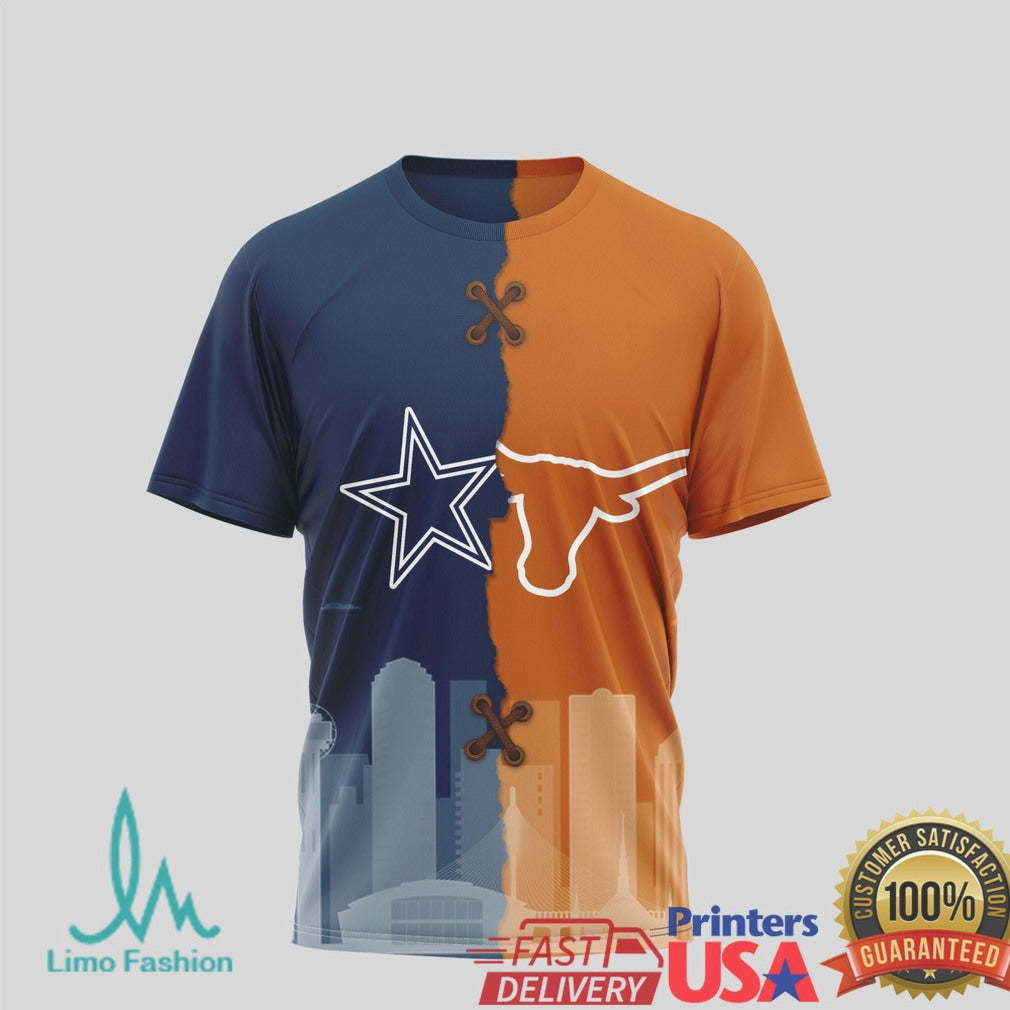 Dallas Cowboys & Texas Longhorns Dual Team Split T Shirt Texas Pride Sunday Gameday - Limotees LLC