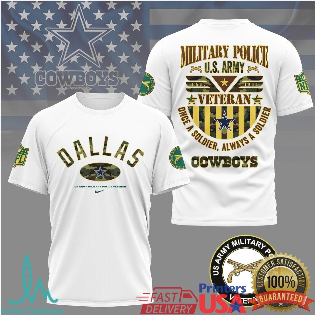 Dallas Cowboys US Army Military Police Veteran Custom T Shirt - Limotees LLC