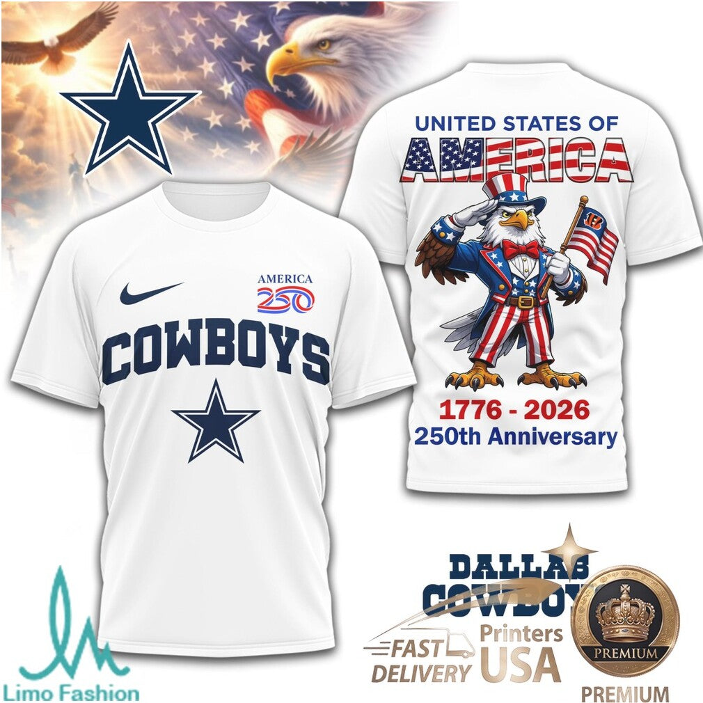 Dallas Cowboys USA 250th Anniversary Eagle Patriotic T Shirt - Limotees LLC