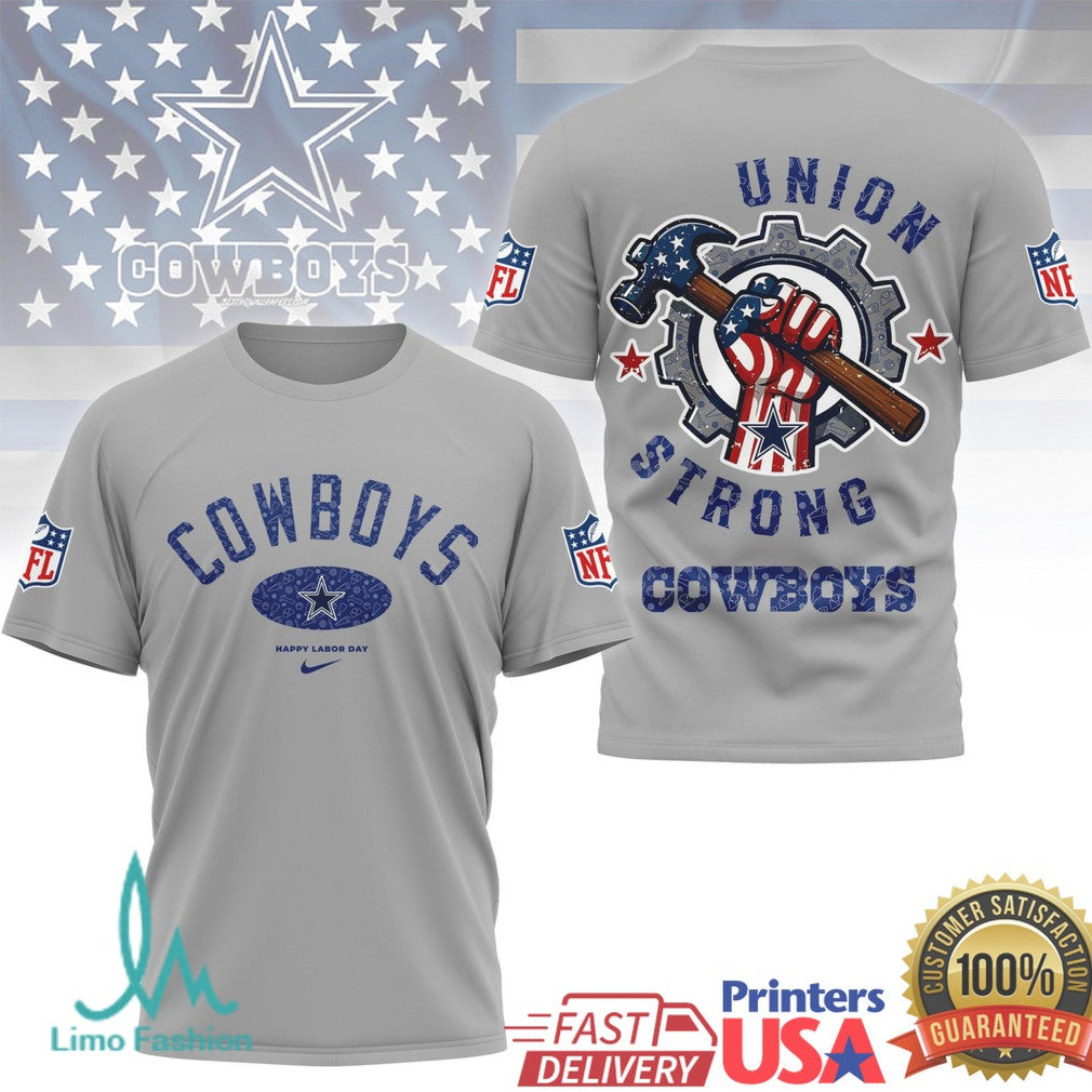 Dallas Cowboys Union Strong Labor Day T Shirt Industrial Style Blue Collar NFL Apparel - Limotees LLC