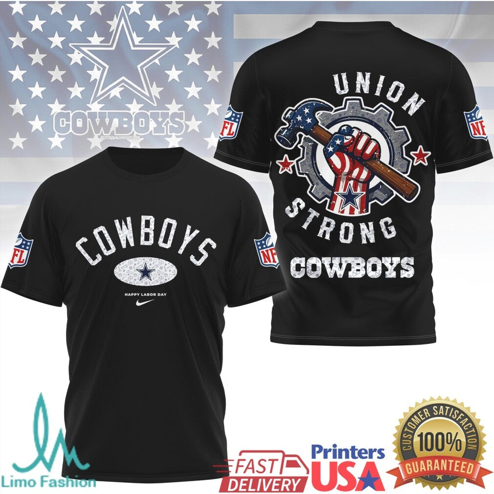 Dallas Cowboys Union Strong Labor Day T Shirt Industrial Style Blue Collar NFL Apparel - Limotees LLC