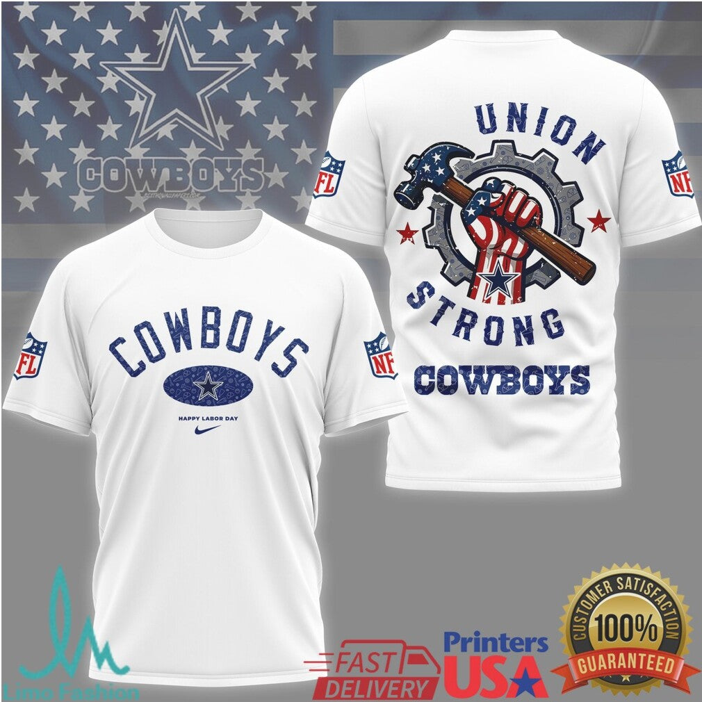 Dallas Cowboys Union Strong Labor Day T Shirt Industrial Style Blue Collar NFL Apparel - Limotees LLC