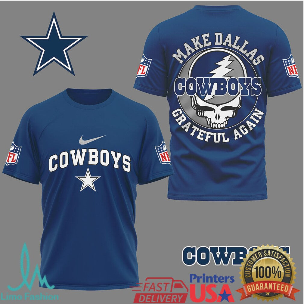 Dallas Cowboys X Grateful Dead Steal Your Face “Make Dallas Grateful Again” Tshirt - Limotees LLC