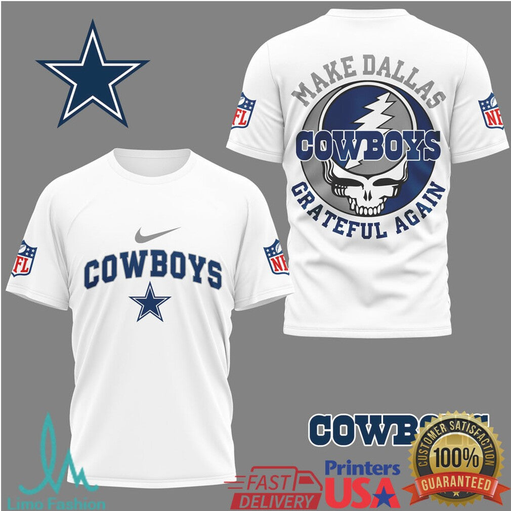 Dallas Cowboys X Grateful Dead Steal Your Face “Make Dallas Grateful Again” Tshirt - Limotees LLC
