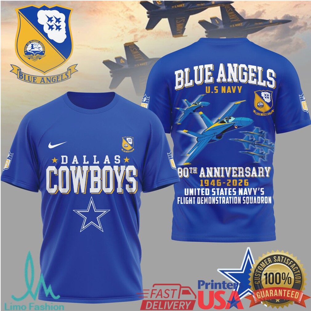 Dallas Cowboys x Blue Angels 80th Anniversary Navy Flight T Shirt - Limotees LLC