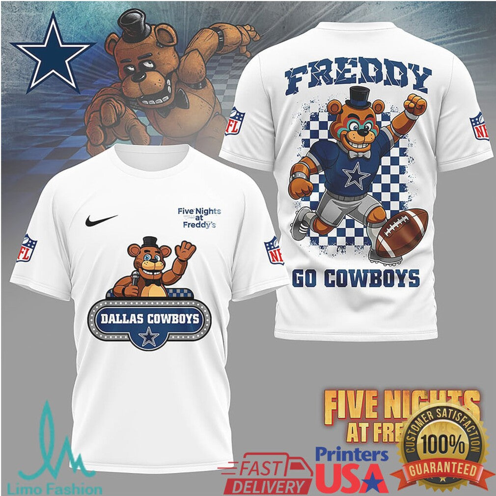 Dallas Cowboys x Five Nights At Freddy's FNAF Freddy Fazbear NFL T Shirt - Limotees LLC