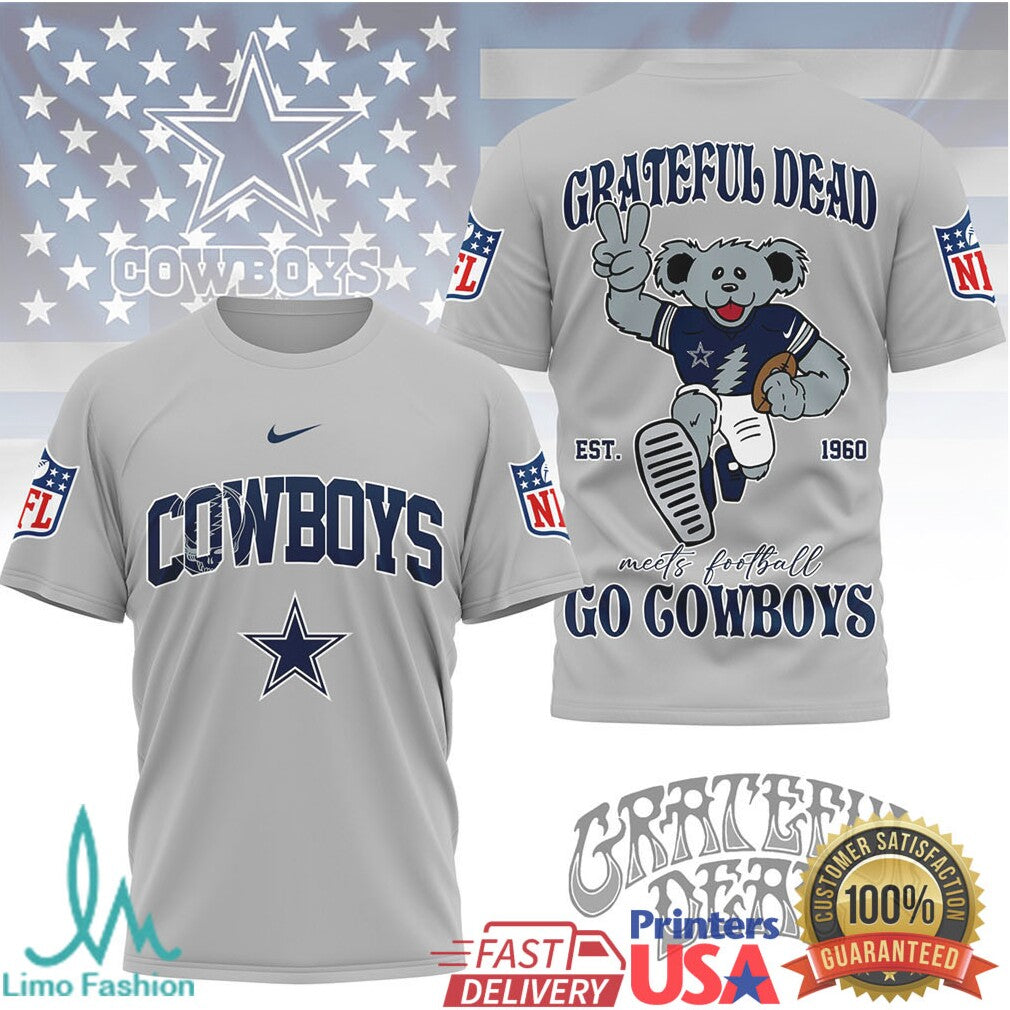 Dallas Cowboys x Grateful Dead NFL Football Meets Music Dancing Bear T Shirt