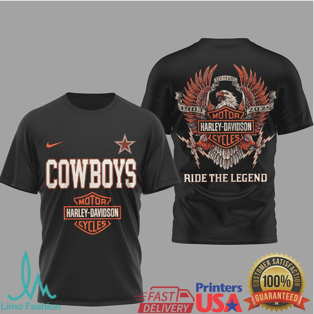 Dallas Cowboys x Harley Davidson Ride The Legend Black T Shirt - Limotees LLC