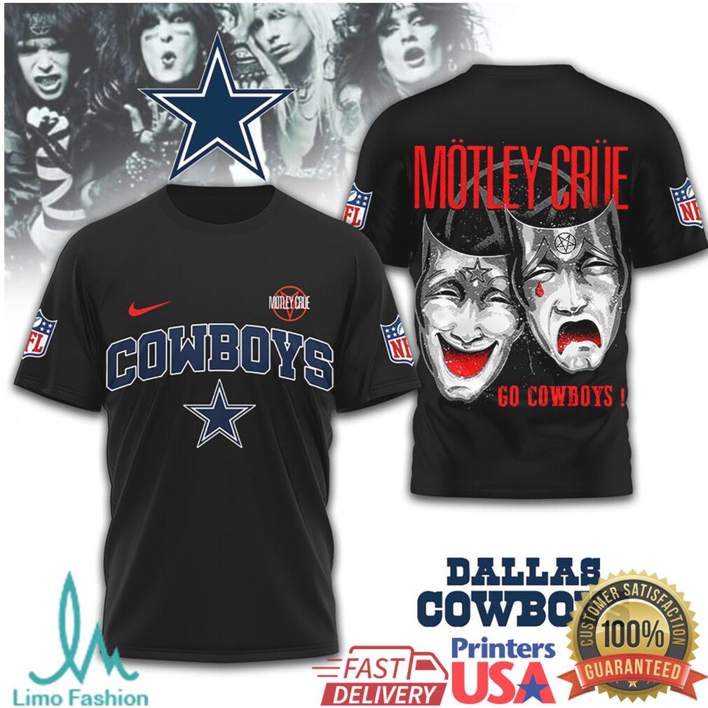 Dallas Cowboys x Mötley Crüe Heavy Metal Style NFL Fan T Shirt - Limotees LLC