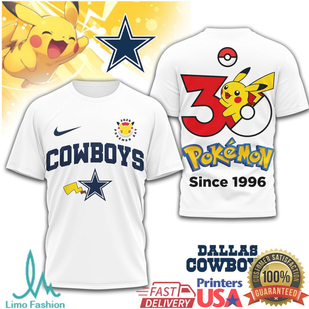 Dallas Cowboys x Pokémon 30th Anniversary Pikachu T Shirt Since 1996 Fan Gear