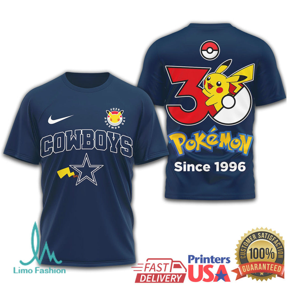 Dallas Cowboys x Pokémon 30th Anniversary Pikachu T Shirt Since 1996 Fan Gear