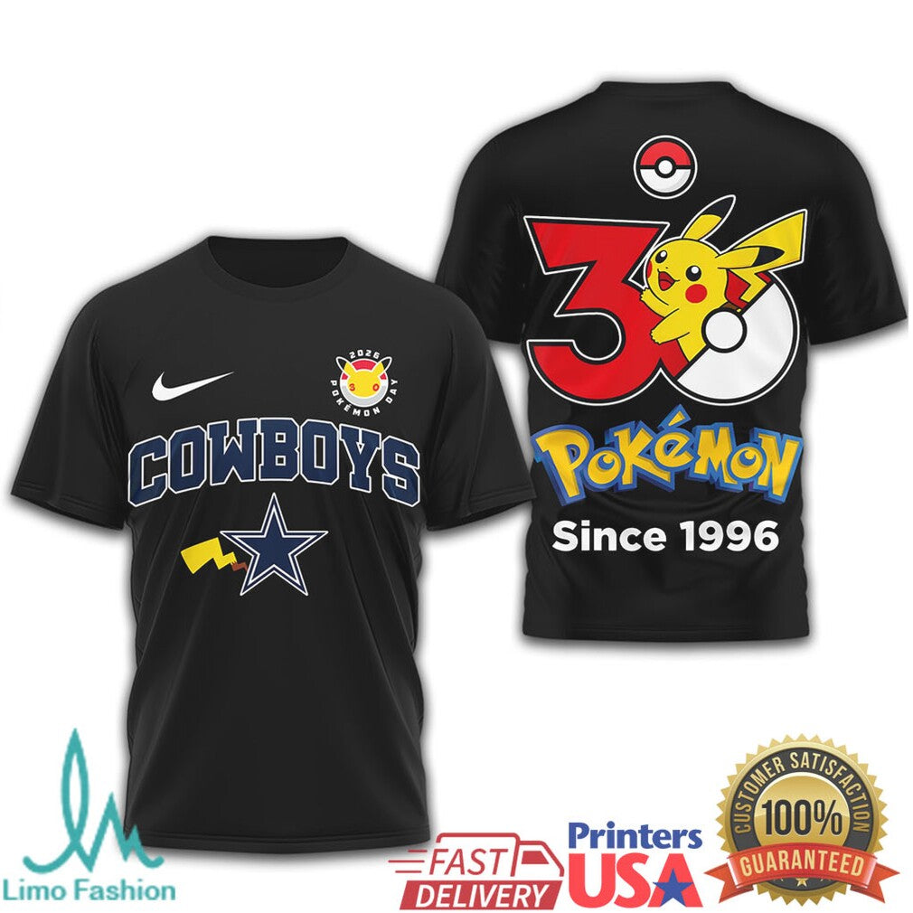 Dallas Cowboys x Pokémon 30th Anniversary Pikachu T Shirt Since 1996 Fan Gear