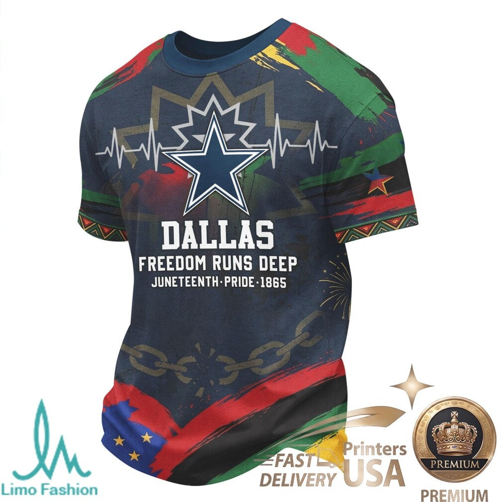 Dallas Football Juneteenth Freedom Runs Deep Graphic T Shirt - Limotees LLC