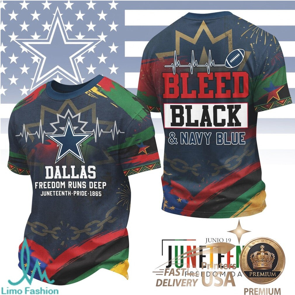 Dallas Football Juneteenth Freedom Runs Deep Graphic T Shirt - Limotees LLC