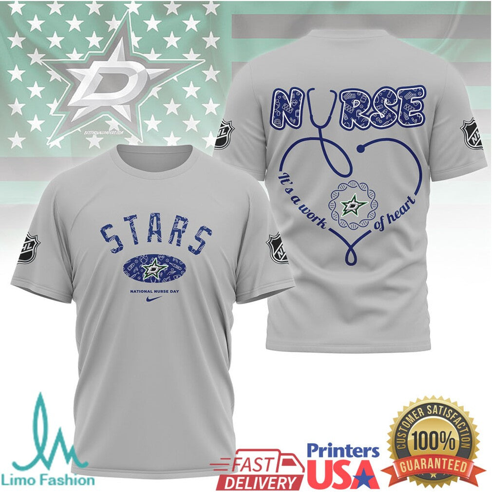 Dallas Stars Nurse Gift Shirt “It's a Work of Heart” NHL Hockey Nurse T Shirt - Limotees LLC