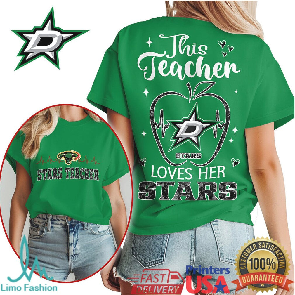 Dallas Stars This Teacher Loves Her Stars NHL Hockey Teacher Gift T Shirt - Limotees LLC