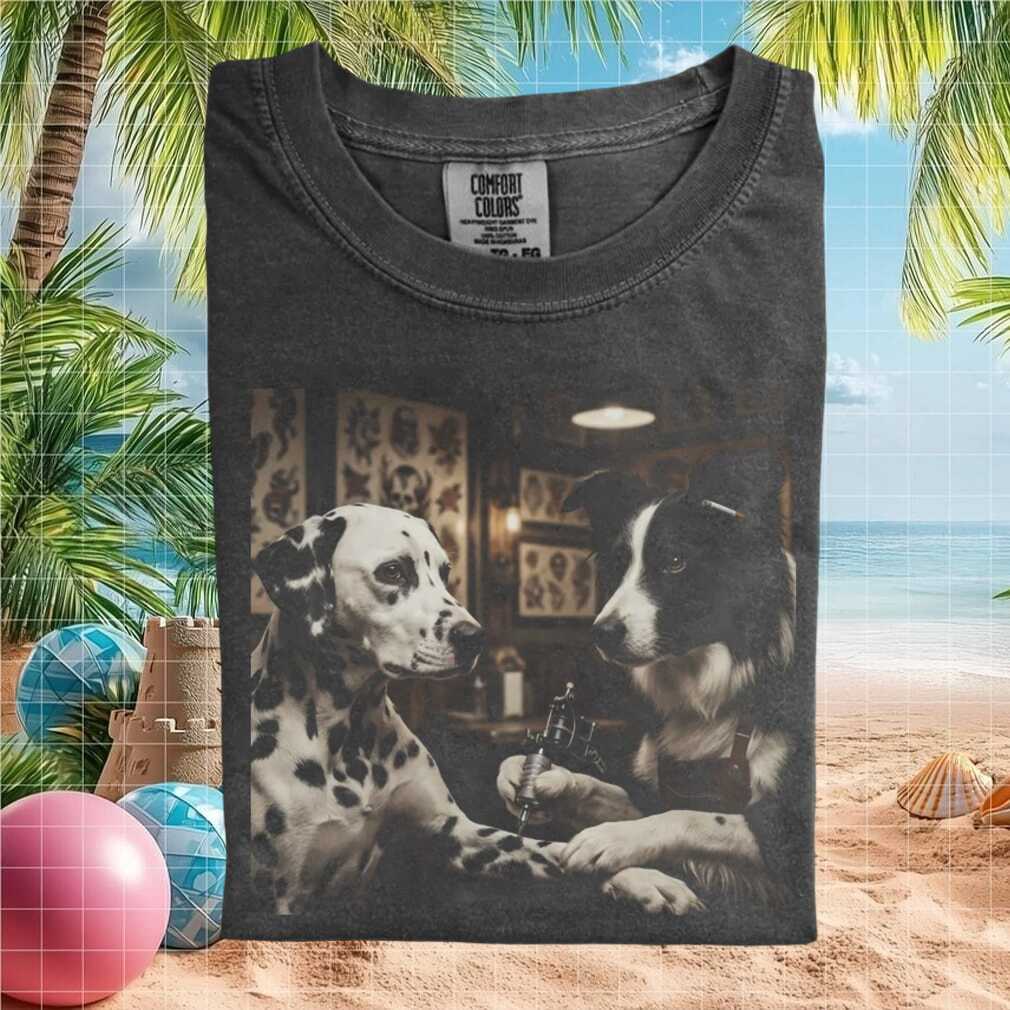 Dalmatian And Border Collie Tattoo Shop Artist T Shirt - Limotees LLC