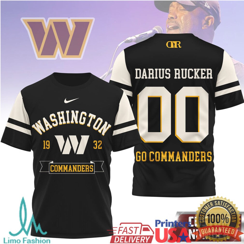 Darius Rucker Washington Commanders Custom Name Number Football T Shirt - Limotees LLC