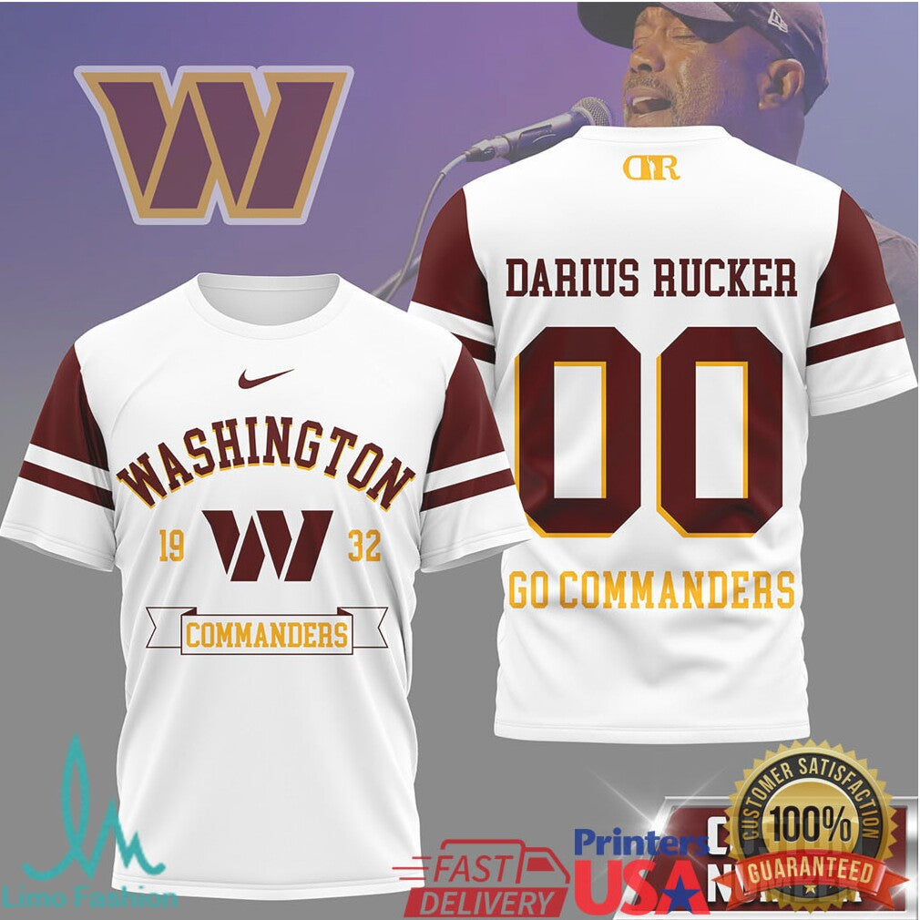 Darius Rucker Washington Commanders Custom Name Number Football T Shirt - Limotees LLC