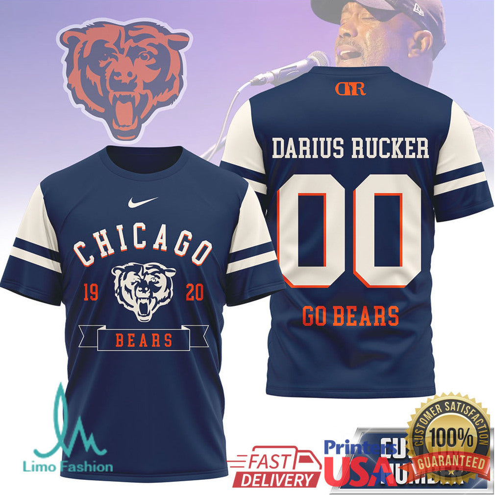 Darius Rucker x Chicago Bears Custom Name & Number Football T Shirt - Limotees LLC