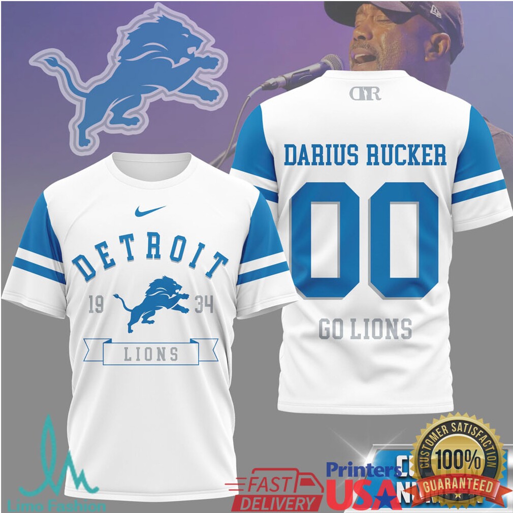 Darius Rucker x Detroit Lions Custom Name & Number Football T Shirt - Limotees LLC