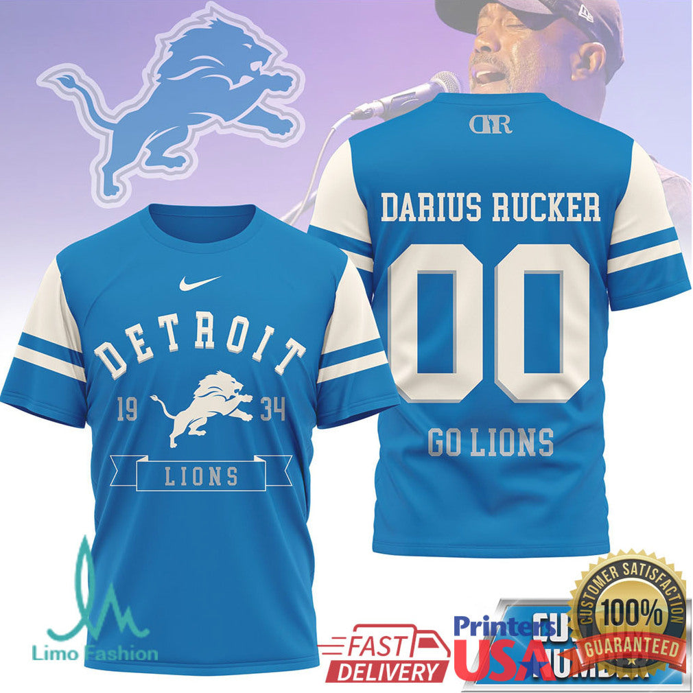 Darius Rucker x Detroit Lions Custom Number Graphic T Shirt - Limotees LLC