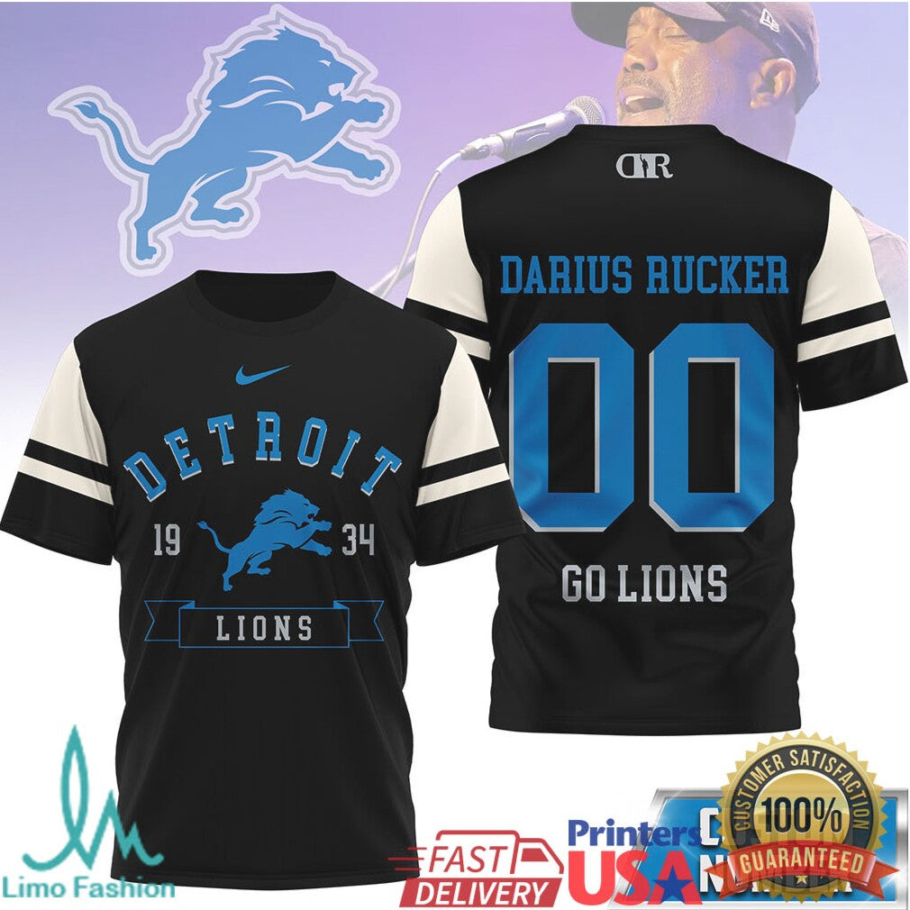 Darius Rucker x Detroit Lions Custom Number Graphic T Shirt - Limotees LLC