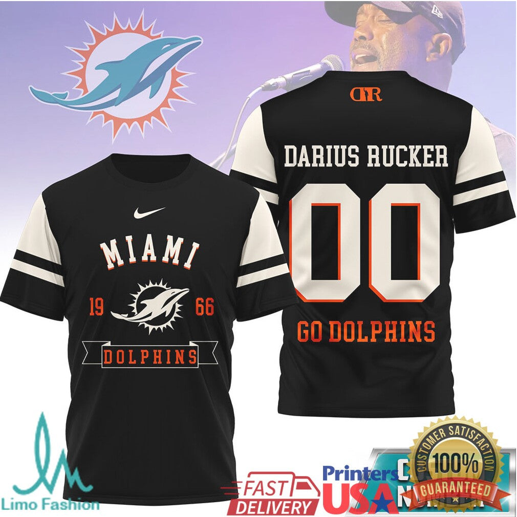 Darius Rucker x Miami Dolphins Custom Number Graphic T Shirt - Limotees LLC