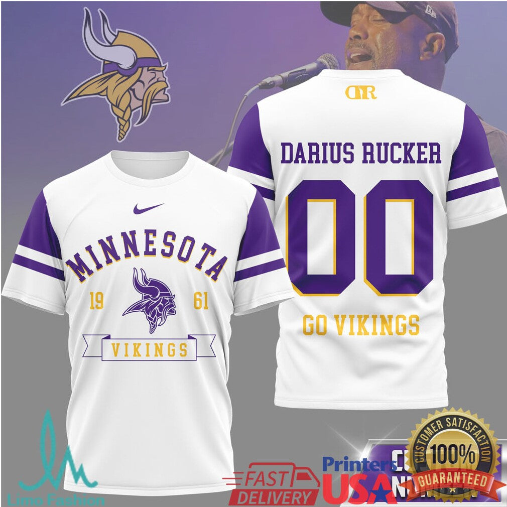 Darius Rucker x Minnesota Vikings Custom Name & Number Football T Shirt - Limotees LLC