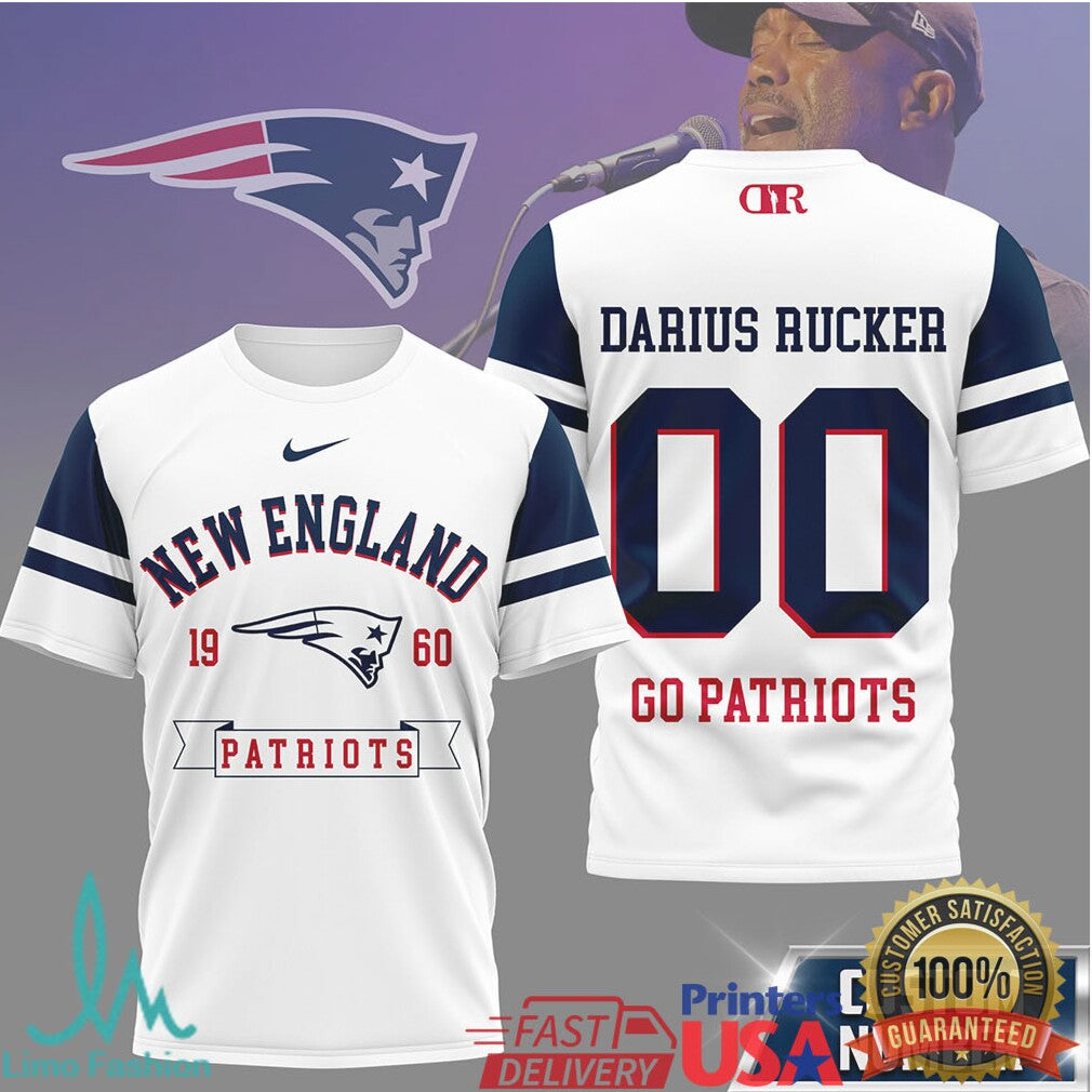 Darius Rucker x New England Patriots Custom Name & Number Football T Shirt - Limotees LLC