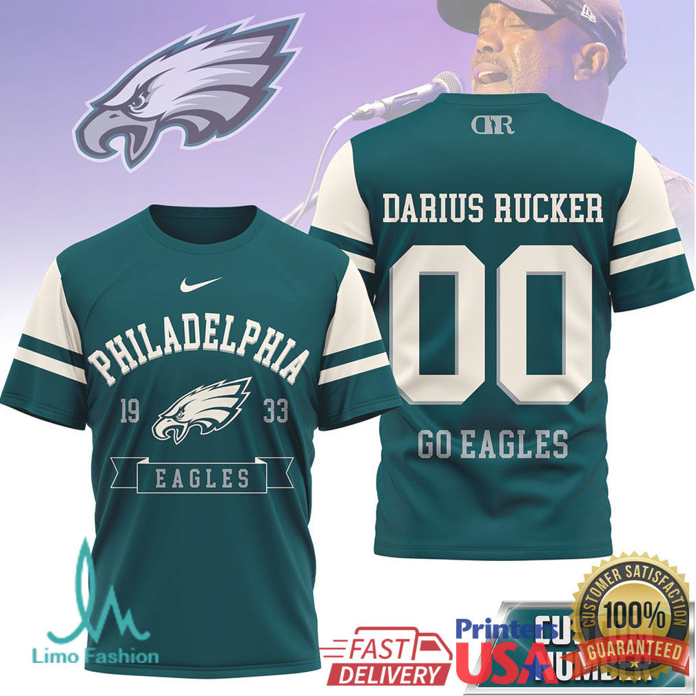 Darius Rucker x Philadelphia Eagles Custom Name & Number Football T Shirt - Limotees LLC