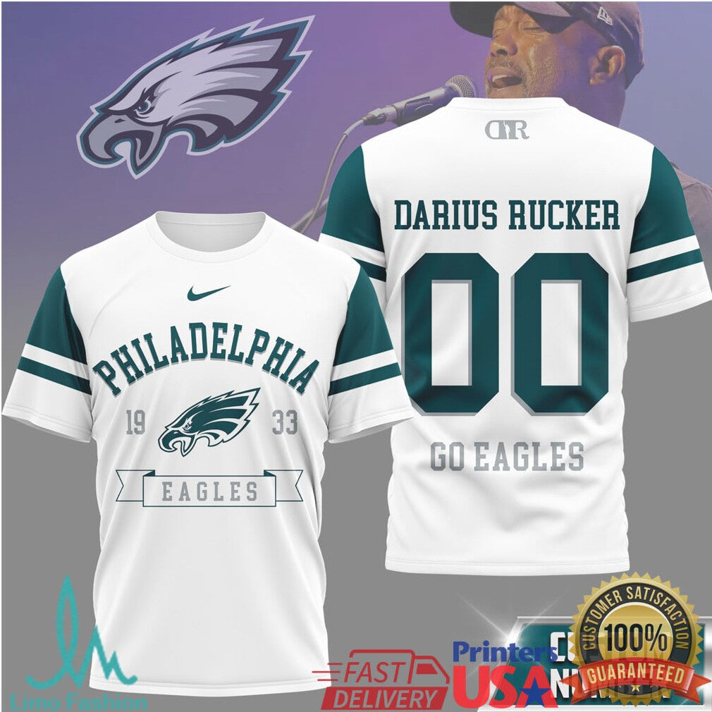 Darius Rucker x Philadelphia Eagles Custom Number Fan Jersey T Shirt - Limotees LLC