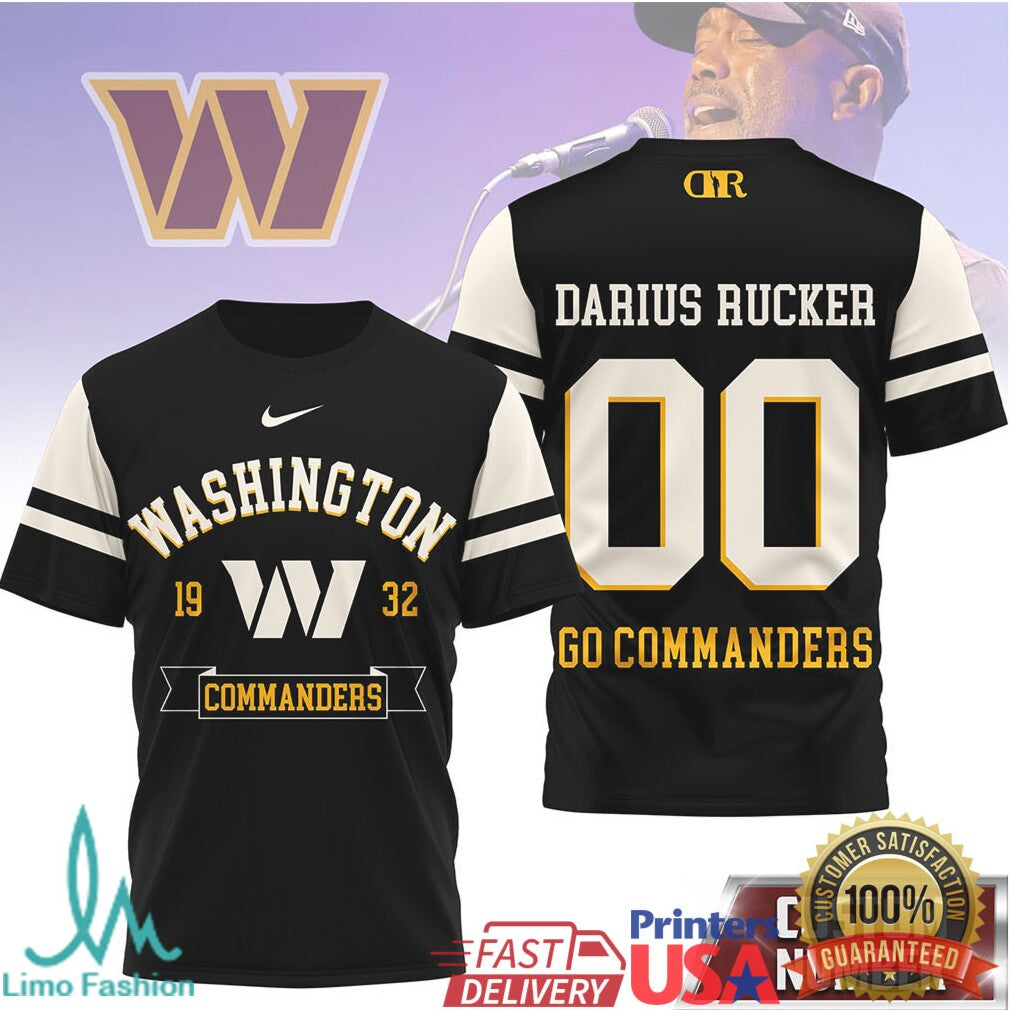 Darius Rucker x Washington Commanders Custom Name & Number Football T Shirt - Limotees LLC