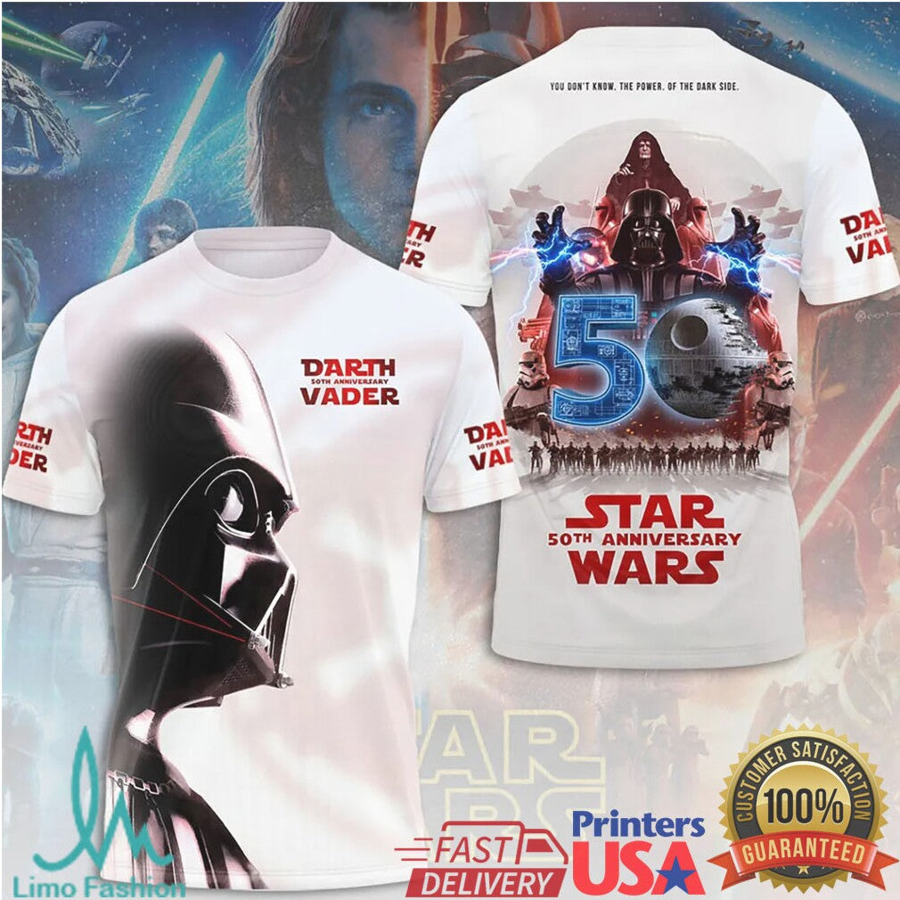Darth Vader 50th Anniversary Star Wars Dark Side White 3D Graphic Apparel T Shirt - Limotees LLC