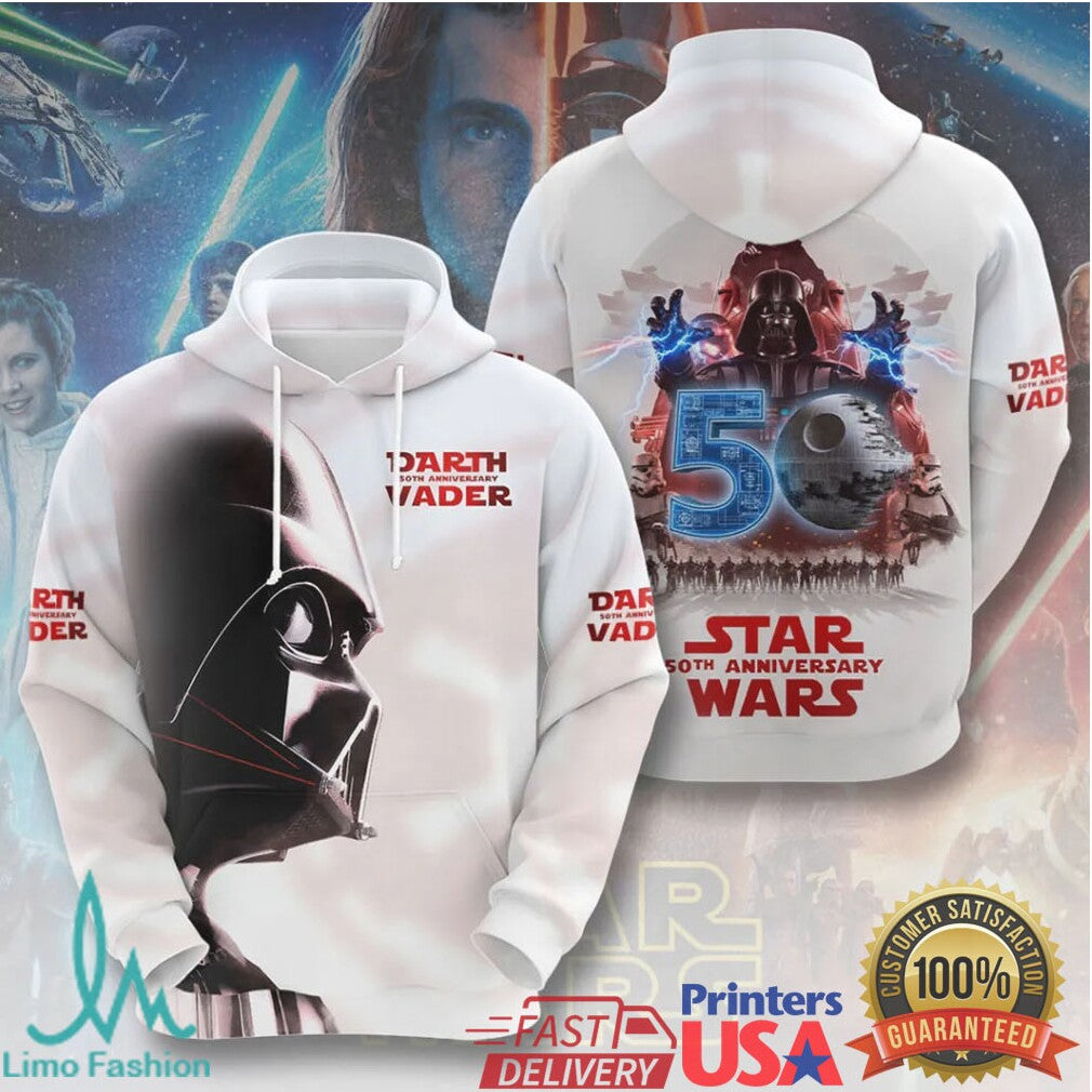 Darth Vader 50th Anniversary Star Wars Dark Side White 3D Graphic Apparel T Shirt - Limotees LLC
