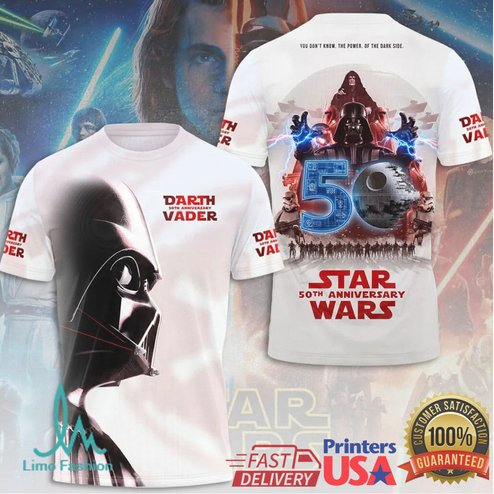 Darth Vader 50th Anniversary Star Wars Dark Side White 3D Graphic Apparel T Shirt - Limotees LLC