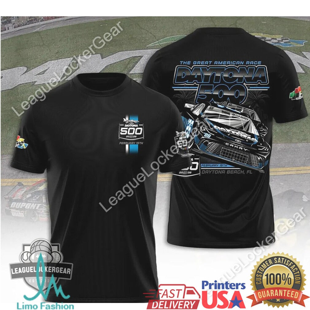 Daytona 500 The Great American Race 2026 Black Graphic T Shirt - Limotees LLC
