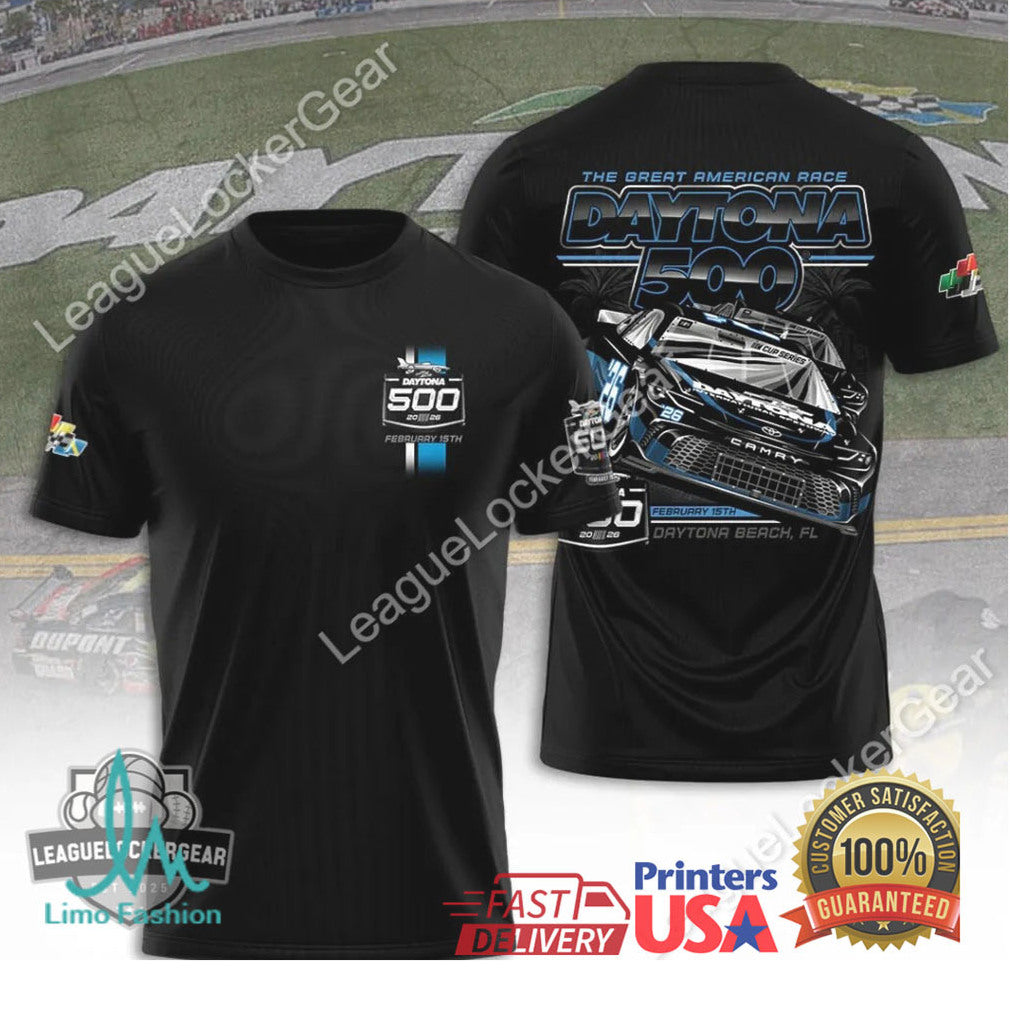 Daytona 500 The Great American Race 2026 Black Graphic T Shirt - Limotees LLC