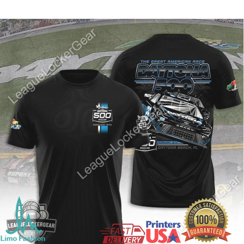Daytona 500 The Great American Race 2026 Black Graphic T Shirt - Limotees LLC