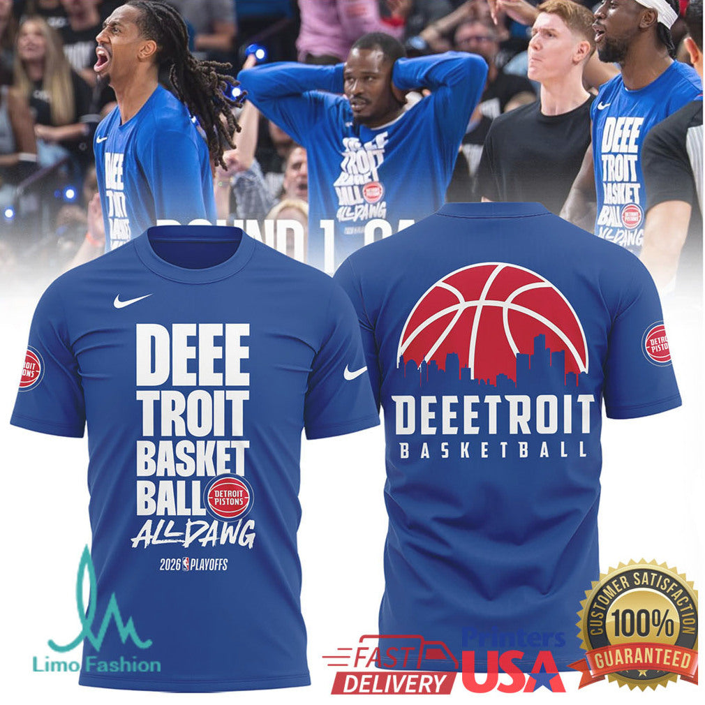 Deeeetroit Basketball All Dawg 2026 NBA Playoffs Skyline Nike Style T Shirt - Limotees LLC