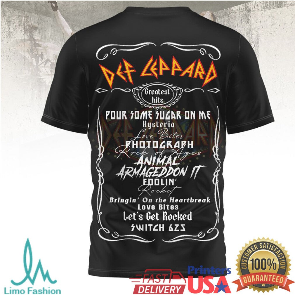 Def Leppard Greatest Hits Leopard Logo Double Sided Graphic T Shirt - Limotees LLC