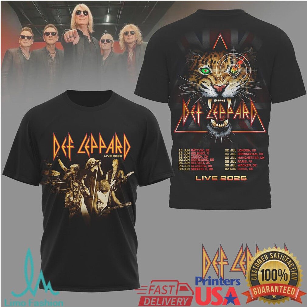 Def Leppard Live 2026 World Tour Jaguar Graphic Rock T Shirt - Limotees LLC