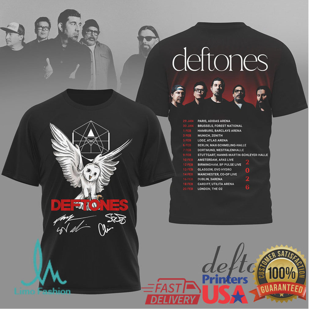 Deftones 2026 World Tour Owl Graphic Double Sided Band T Shirt - Limotees LLC