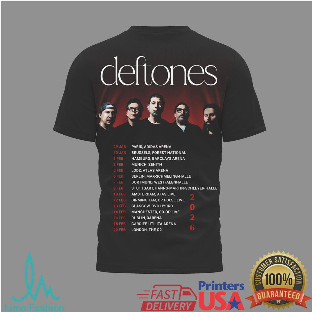 Deftones 2026 World Tour Owl Graphic Double Sided Band T Shirt - Limotees LLC