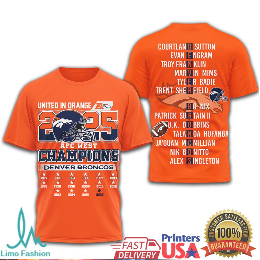 Denver Broncos 2025 AFC West Champions United In Orange Roster Tee - Limotees LLC