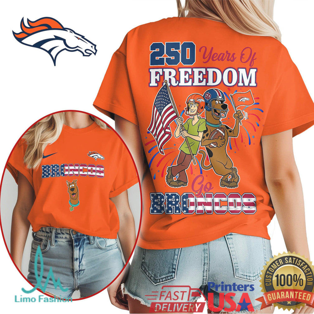 Denver Broncos 250 Years of Freedom T Shirt Patriotic Character Fan T Shirt Go Broncos Gear