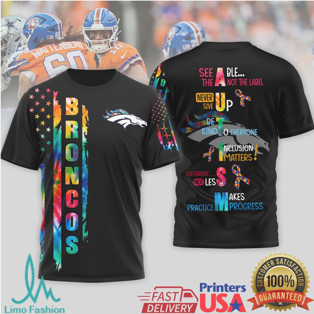 Denver Broncos Autism Awareness Colorful Rainbow NFL Fan T Shirt - Limotees LLC